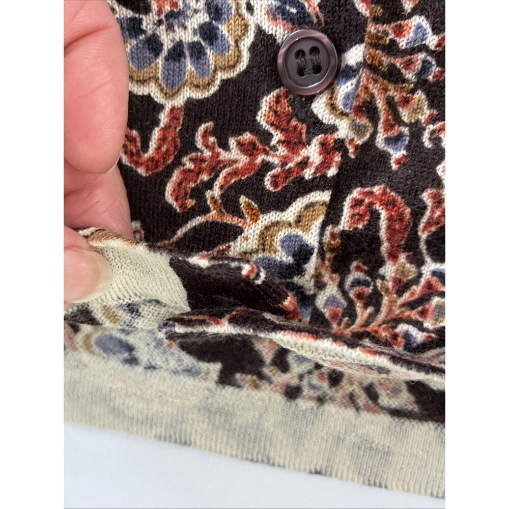 Garnet Hill Merino Wool Cardigan Sweater Small Brown Autumn Floral Luxury Preppy - Picture 6 of 12